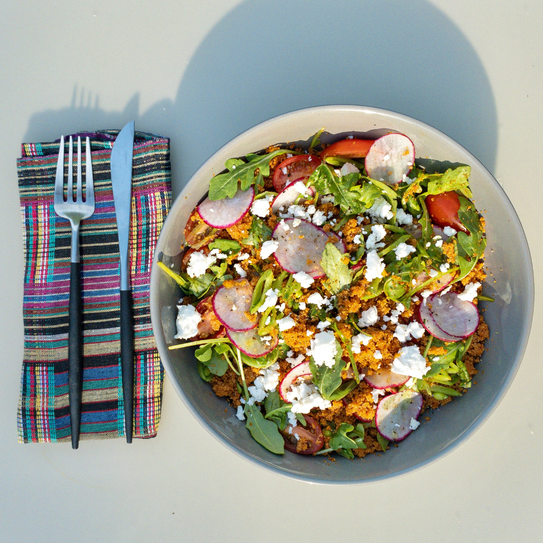 Jollof Fonio Pilaf Tomato + Feta Grain Bowl
