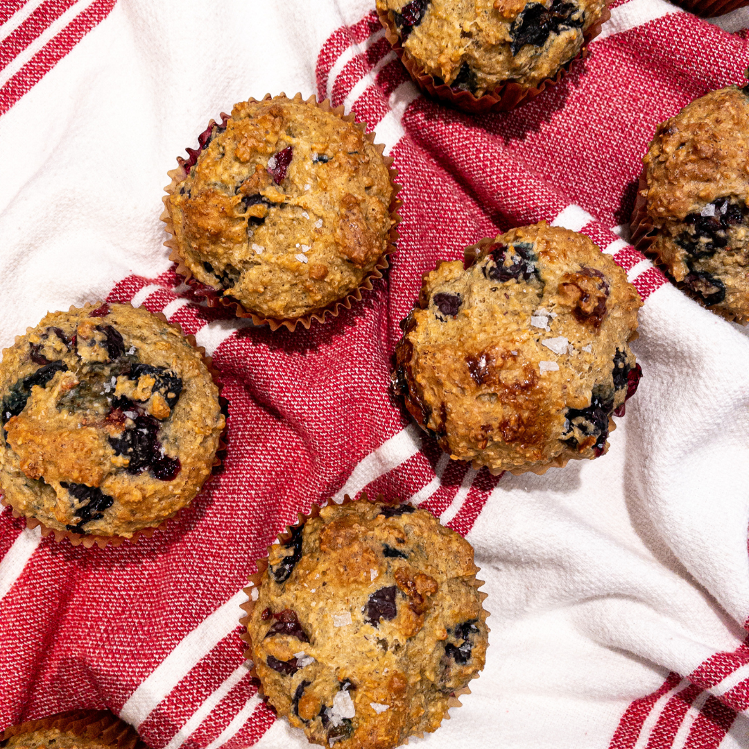 Fonio + Oat Bran Blueberry Muffins