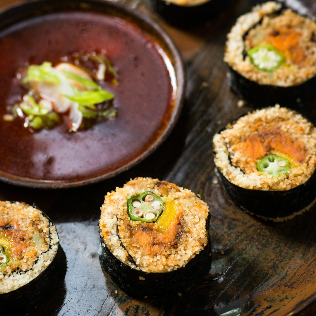 Sweet Potato & Grilled Okra Fonio Sushi