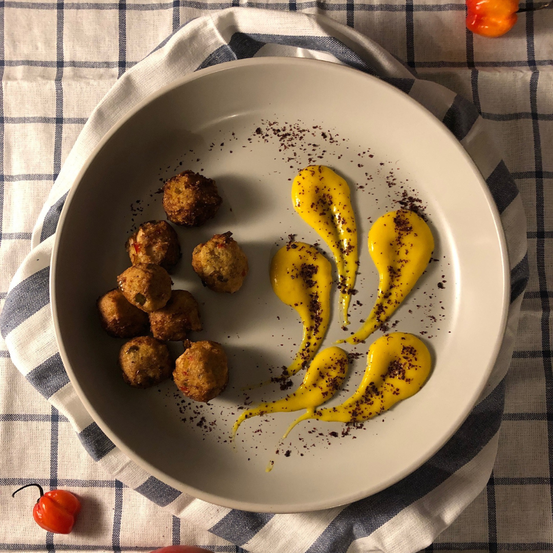 Fonio Jackfruit Bites with Spicy Mango Sauce